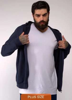 Basicamente - Jaqueta Capuz Plus Masculina Azul Marinho - BASICAMENTE