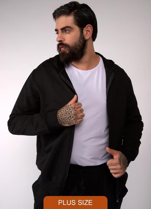Basicamente - Jaqueta Capuz Plus Masculina Preto