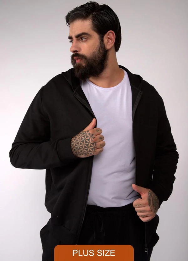 Basicamente - Jaqueta Capuz Plus Masculina Preto