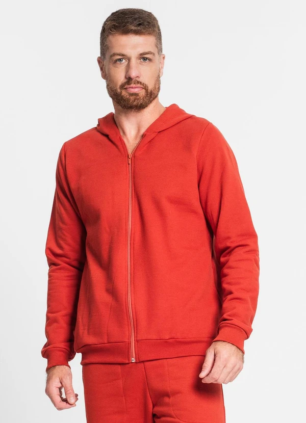 Rovitex - Jaqueta com Capuz Masculina em Moletom Laranja