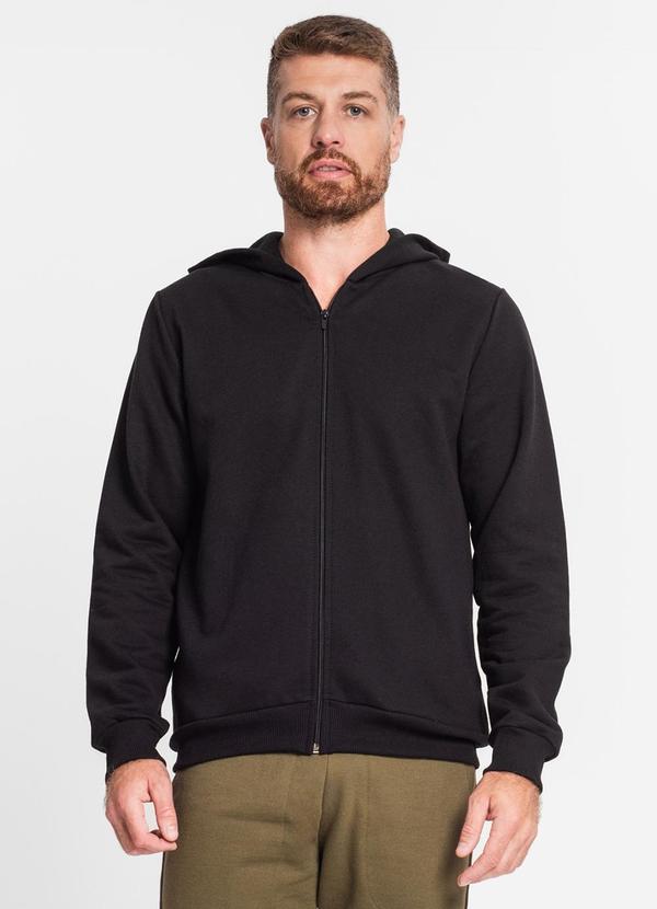 Rovitex - Jaqueta com Capuz Masculina em Moletom Preto