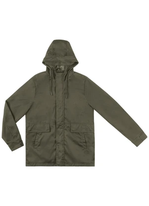 Diametro - Jaqueta com Capuz Masculina em Sarja Verde - DIAMETRO