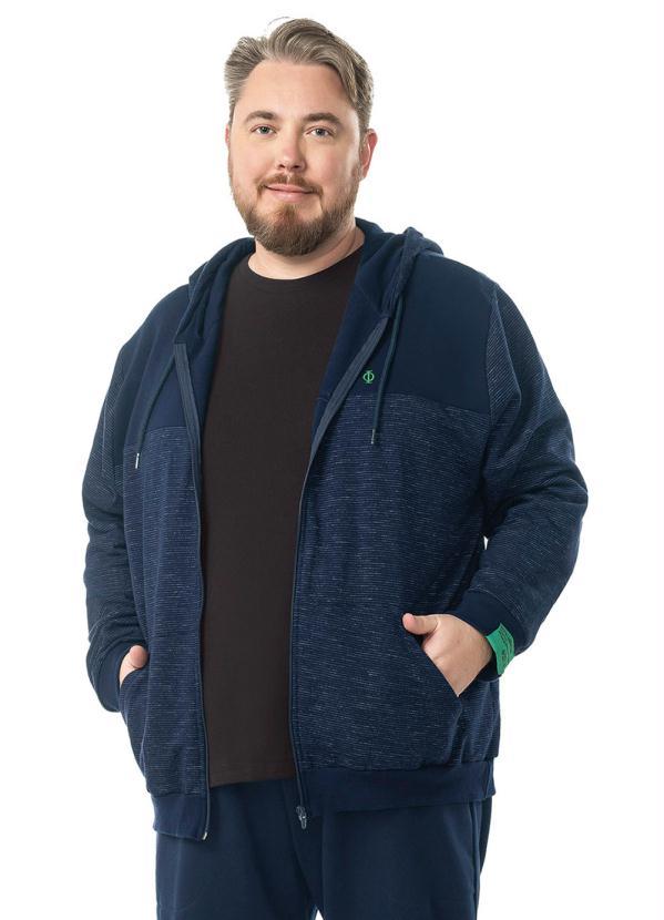 Diametro - Jaqueta com Capuz Moletom Moline Felpa Azul