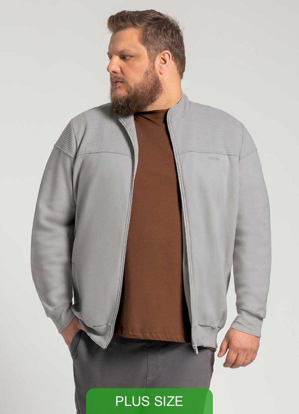 Exco - Jaqueta Masculina com Zíper e Bordado Cinza