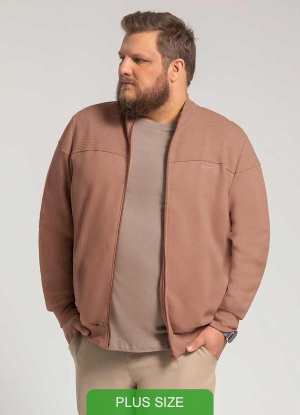 Exco - Jaqueta Masculina com Zíper e Bordado Marrom