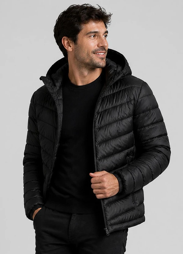 Rovitex - Jaqueta Masculina em Microfibra com Capuz Preto