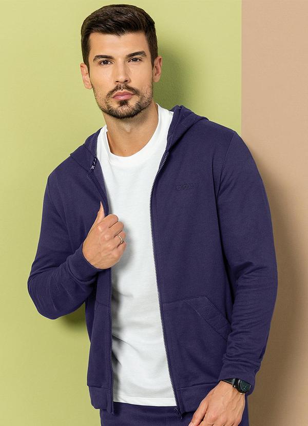 Exco - Jaqueta Masculina em Moletom com Bordado Azul