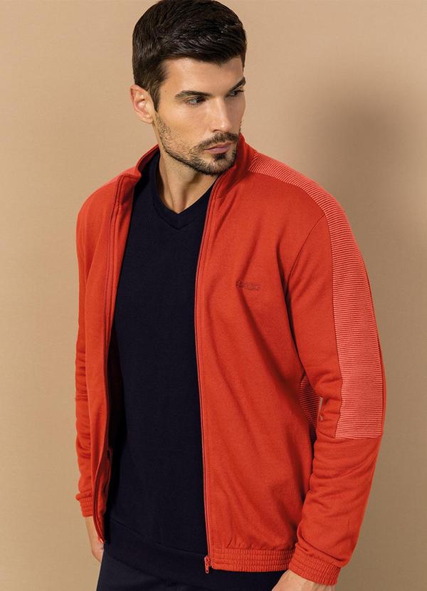 Exco Jaqueta Masculina em Moletom Peluciado Laranja