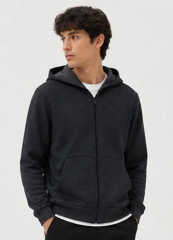 Select - Jaqueta Masculina em Moletom Peluciado Preto