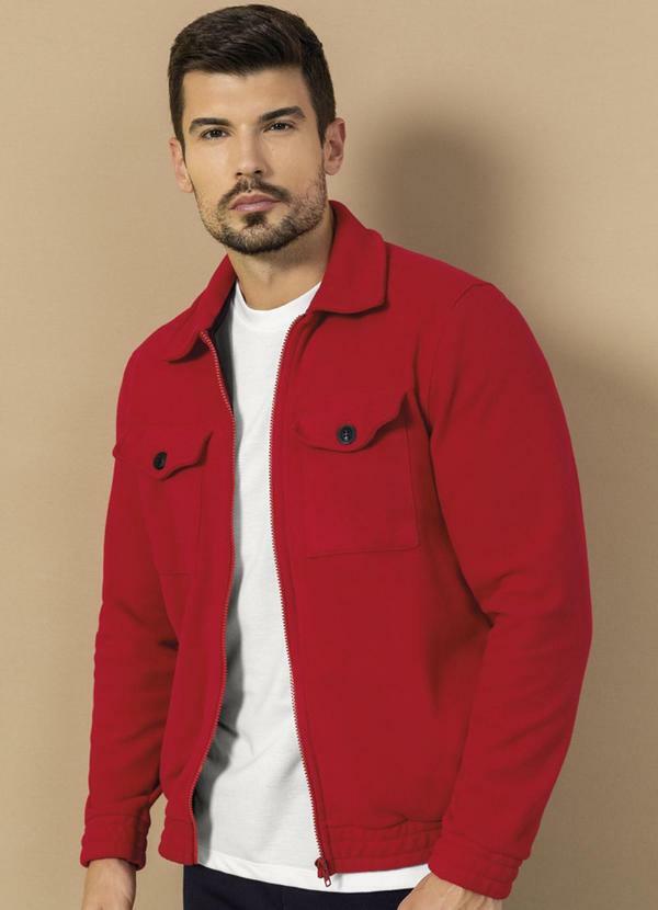 Exco - Jaqueta Masculina em Tecido Soft Bolso Vermelho