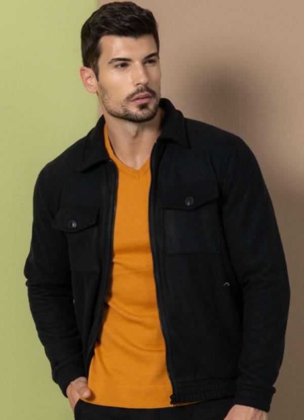 Exco - Jaqueta Masculina em Tecido Soft com Bolso Preto
