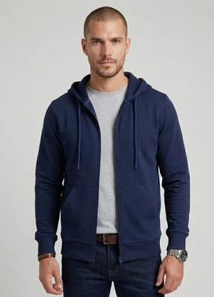 Diametro - Jaqueta Masculina Moletom com Capuz Azul - DIAMETRO