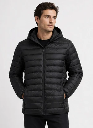 Rovitex - Jaqueta Masculina Puffer com Capuz Preto - ROVITEX