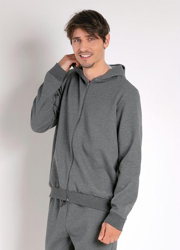 Outlet - Jaqueta Mescla Escura com Fechamento em Zíper