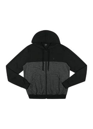 Outlet - Jaqueta Moletom Bicolor Zíper Masculino Preto - OUTLET