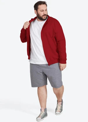 Basicamente - Jaqueta Moletom Flanelado Plus Masculina Marsala - BASICAMENTE