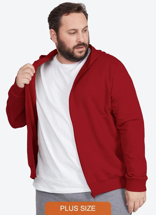 Basicamente - Jaqueta Moletom Flanelado Plus Masculina Marsala