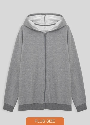 Basicamente - Jaqueta Moletom Flanelado Plus Mescla Claro - BASICAMENTE