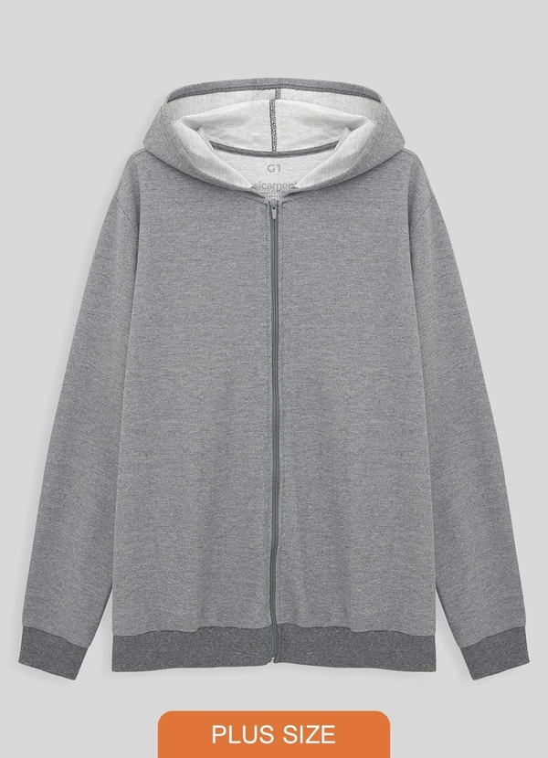 Basicamente - Jaqueta Moletom Flanelado Plus Mescla Claro