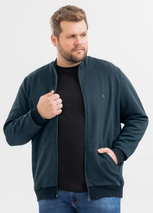 Exco - Jaqueta Plus Size em Moletom Cinza Médio - EXCO