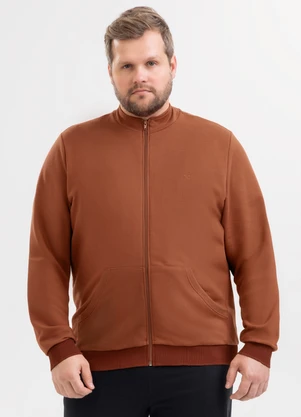 Exco - Jaqueta Plus Size em Moletom Marrom - EXCO