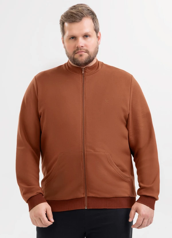 Exco - Jaqueta Plus Size em Moletom Marrom