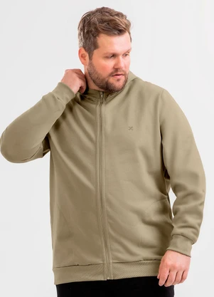 Exco - Jaqueta Plus Size em Moletom Peluciado  Marrom Cl - EXCO