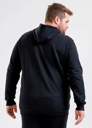 Exco - Jaqueta Plus Size em Moletom Peluciado  Preto - EXCO