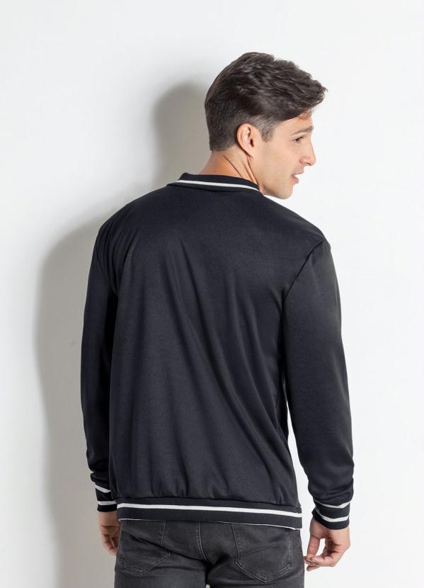 Moda Pop - Jaqueta Preta Bomber com Detalhes em Branco 5