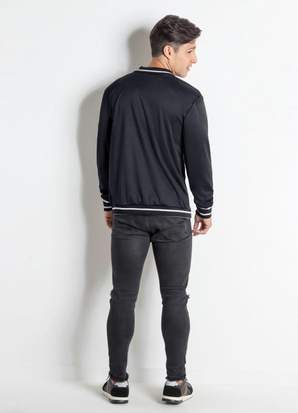 Moda Pop - Jaqueta Preta Bomber com Detalhes em Branco 3