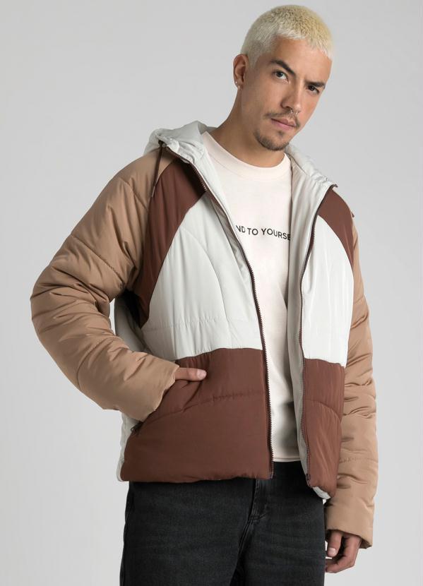 Enfim - Jaqueta Puffer Masculina Capuz Marrom