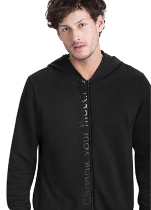 Outlet - Jaqueta Zip com Estampa Masculino Preto - OUTLET
