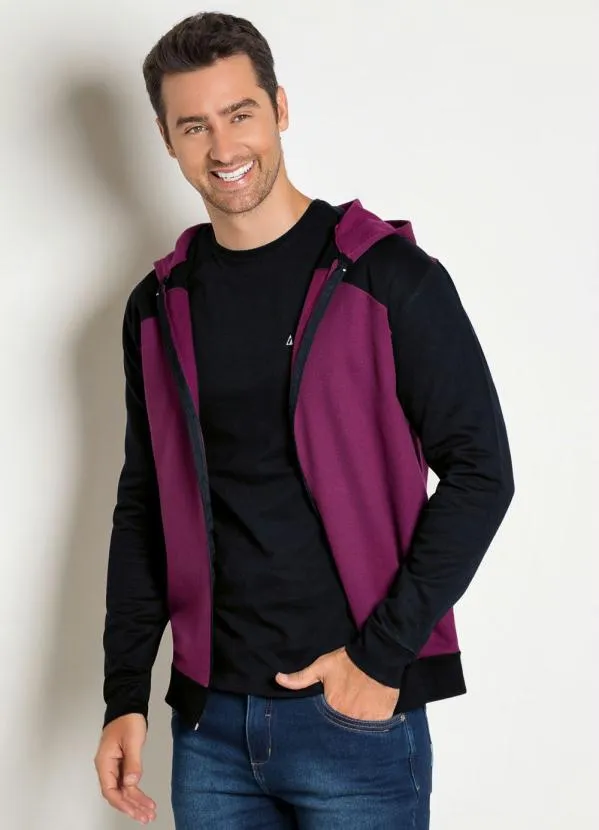 Moda Pop - Casaco com Capuz Vinho e Preto