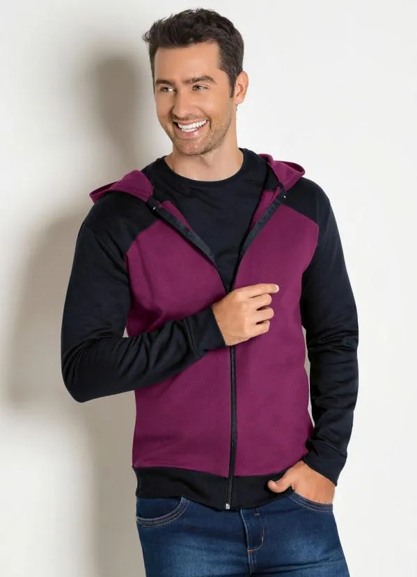 Moda Pop - Casaco com Capuz Vinho e Preto 3