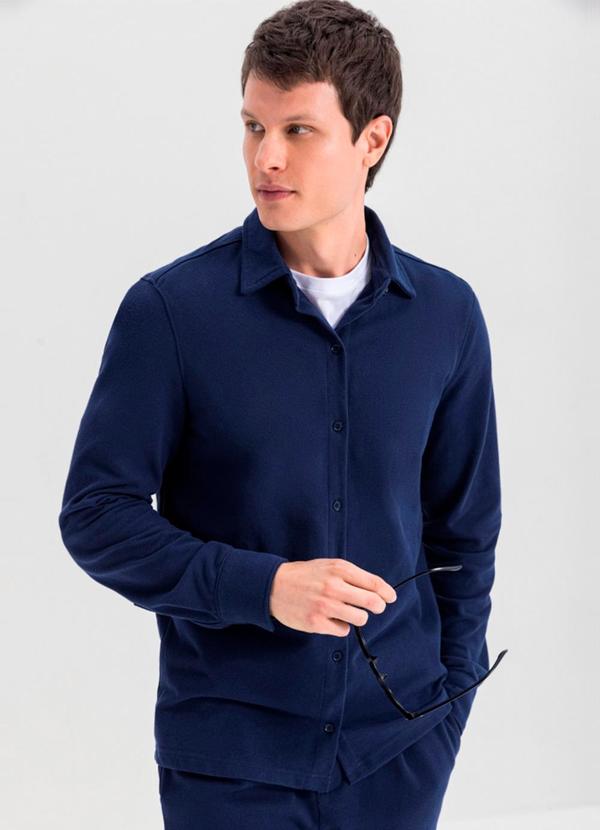 Essendi - Camisa Masculina em Piquet   Azul