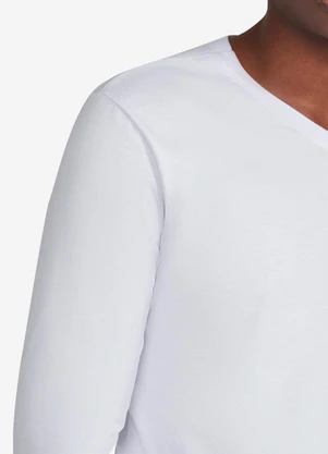 Basicamente - Camiseta Básica Gola V Manga Longa Branco - BASICAMENTE