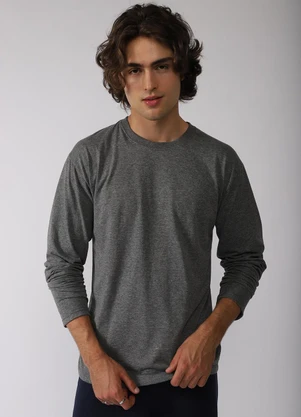 Basicamente - Camiseta Básica Manga Longa Mescla Escuro - BASICAMENTE