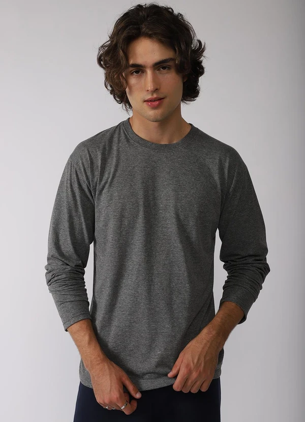 Basicamente - Camiseta Básica Manga Longa Mescla Escuro