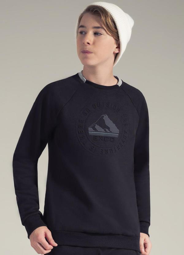 Exco - Blusão em Moletom Estampa em Alto Relevo Preto