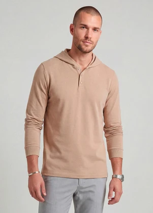 Diametro - Camiseta Manga Longa com Capuz de Malhão Marrom - DIAMETRO