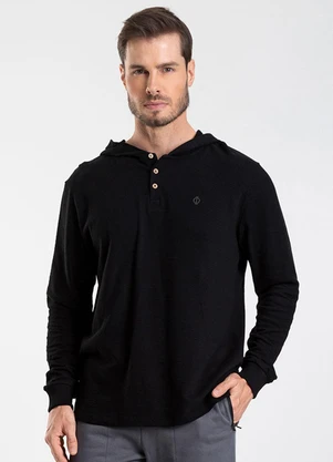 Diametro - Camiseta Manga Longa com Capuz de Malhão Preto - DIAMETRO
