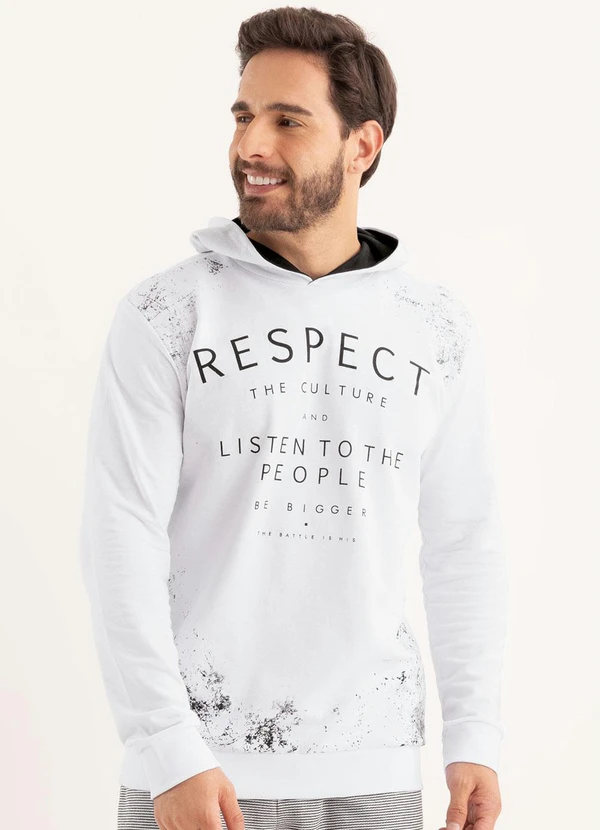 Moda Pop - Casaco Branco com Estampa Respect