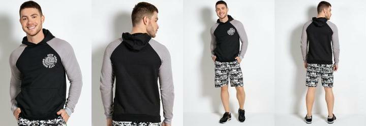 Casaco com Capuz e Bolso Cinza e Preta