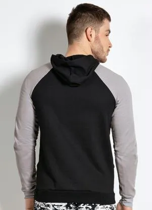 Moda Pop - Casaco com Capuz e Bolso Cinza e Preta - MODA POP