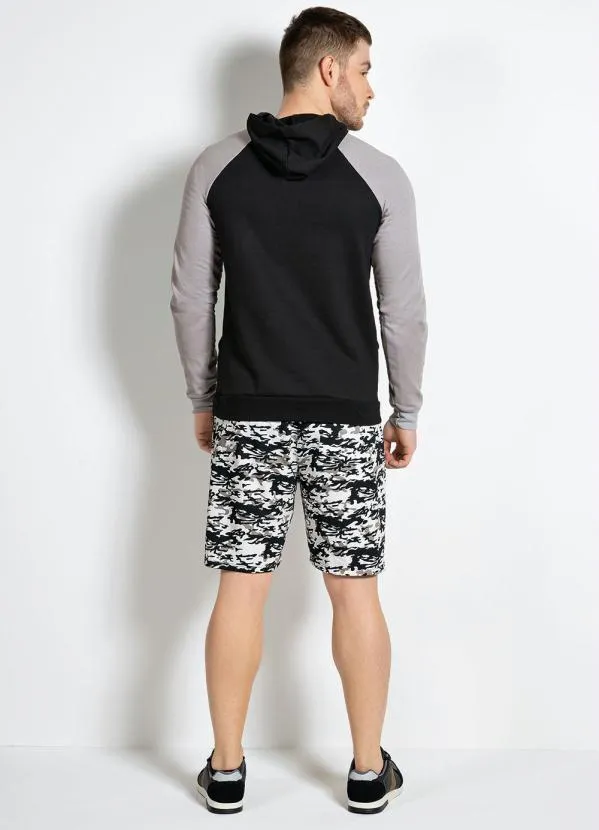 Moda Pop - Casaco com Capuz e Bolso Cinza e Preta 4