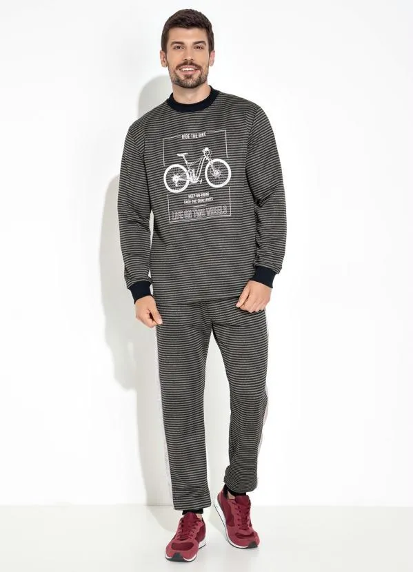 Moda Pop - Casaco com Estampa Localizada Listrado Cinza 2