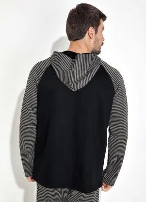 Moda Pop - Casaco com Gorro Preto - MODA POP
