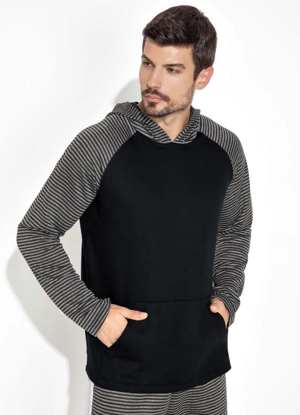 Moda Pop - Casaco com Gorro Preto