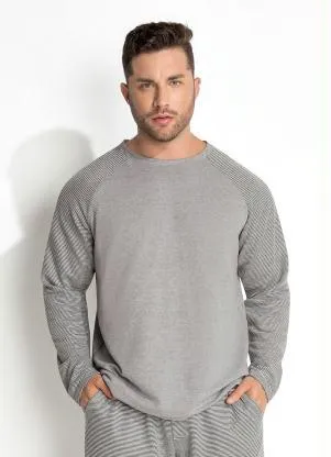 Moda Pop - Casaco Listrado Cinza Raglan - MODA POP