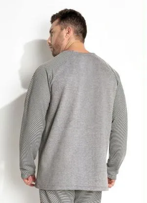 Moda Pop - Casaco Listrado Cinza Raglan - MODA POP